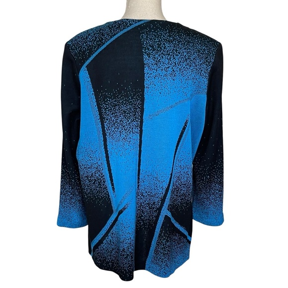 Ming Wang Abstract Acrylic Cardigan Sweater Jacket Women’s Size L Blue Black - Picture 4 of 9